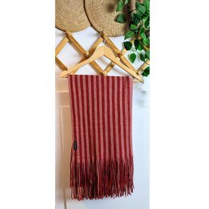 ANTHROPOLOGIE  SOFT WOOL STRIPED MAROON & PINK EXTRA LARGE SCARF